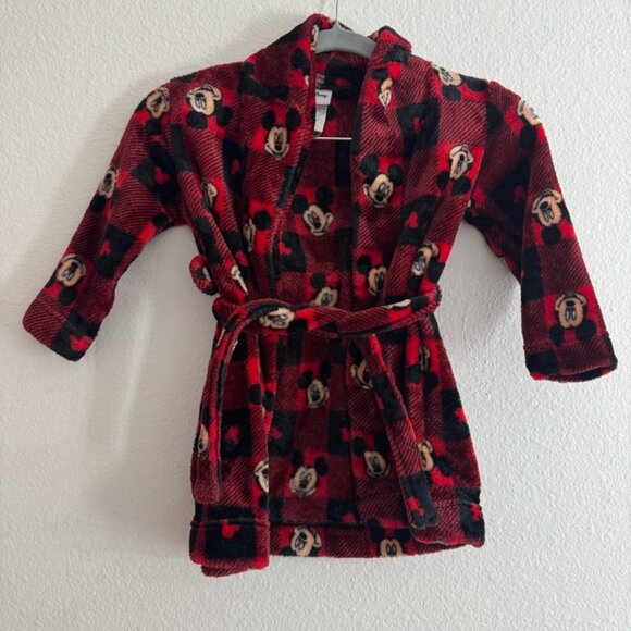 Disney Mickey Mouse Youth Unisex Plush Red and Black Bath Robe Size 2T/3T - Picture 1 of 4